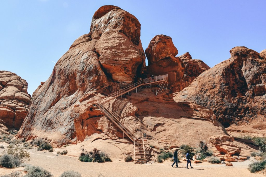 AtlAtl Rock is the best place to see the ancient petroglyphs in the Valley of Fire State Park