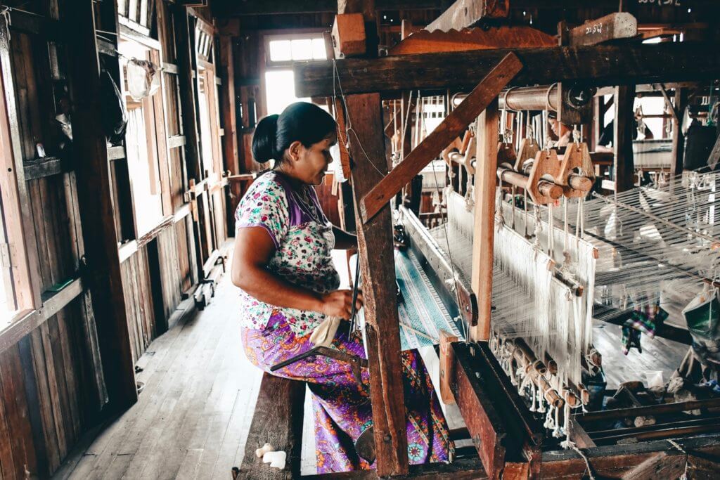 Lotus weaving workshop Inle Lake, Myanmar