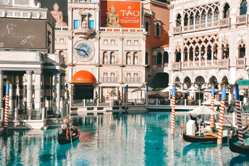 Taking a ride along the Venetian canals in Las Vegas is one of the most popular things to do in Vegas besides gamble 