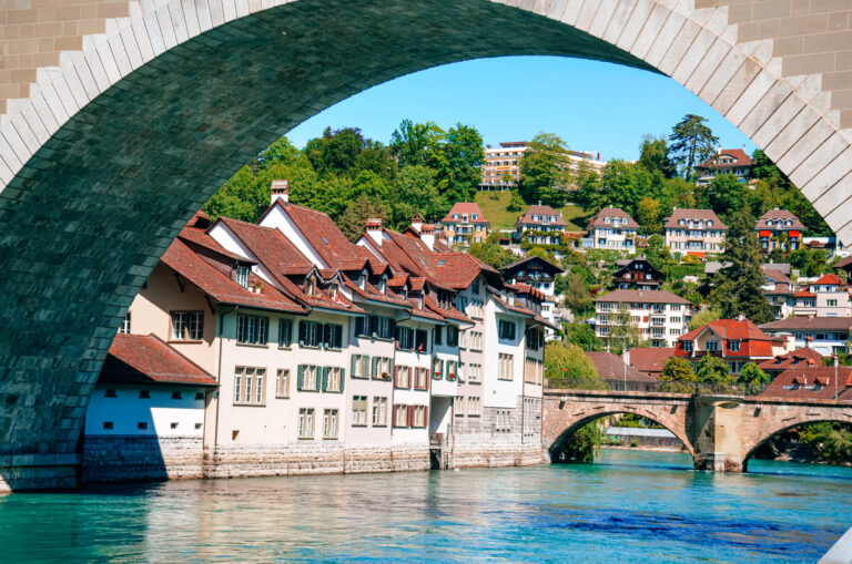 Walking on Nydeggbrucke is one of  the best free things to do in Bern Switzerland 