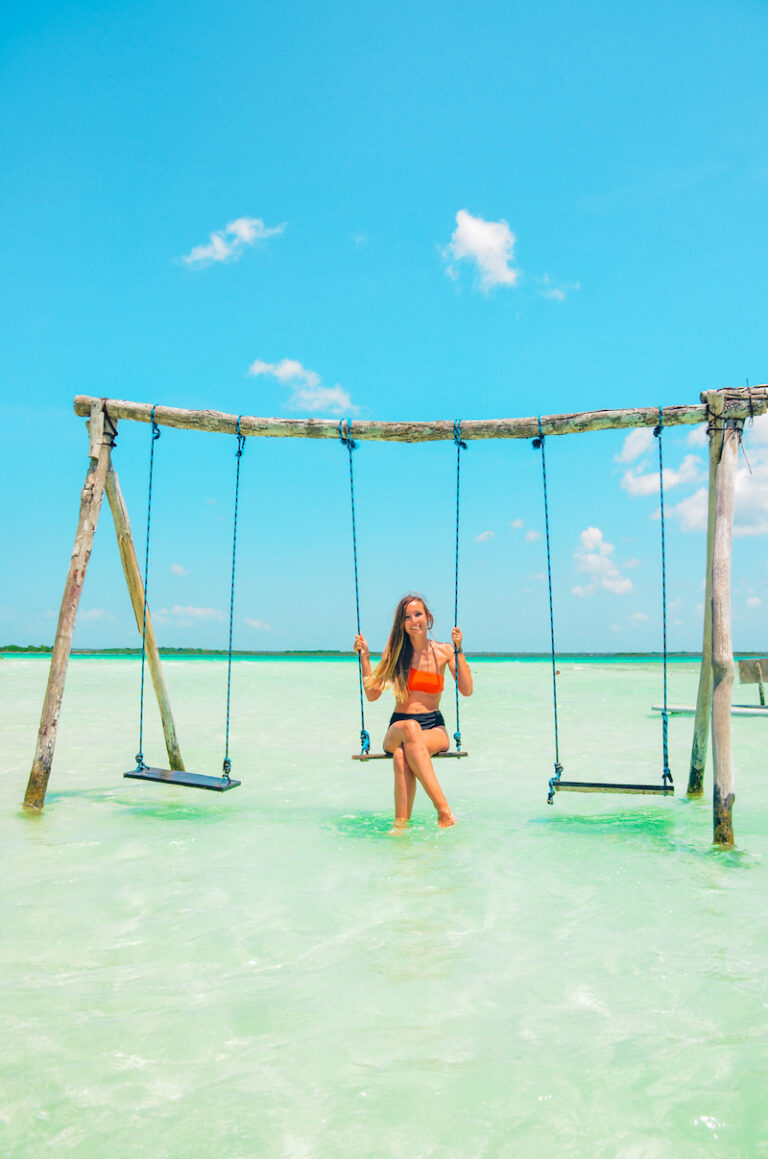 Bacalar Lagoon is famous for its incredible colors that range from turquoise to dark blue.