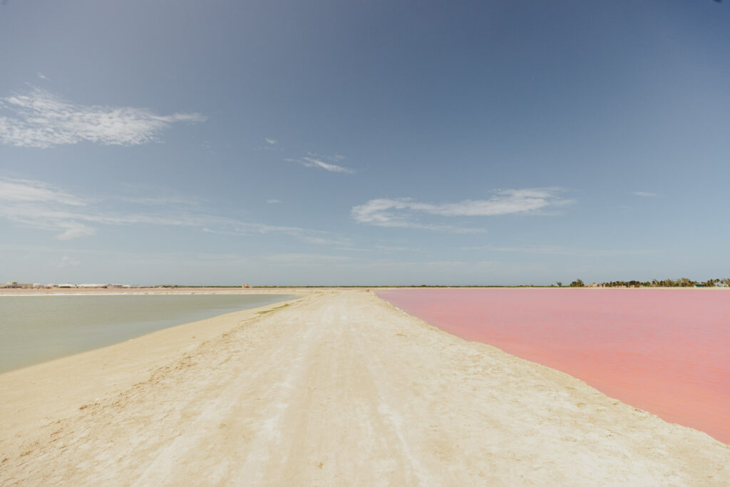 Las Coloradas is a human made landmark on the northern end of Mexico's Yucatan Peninsula.