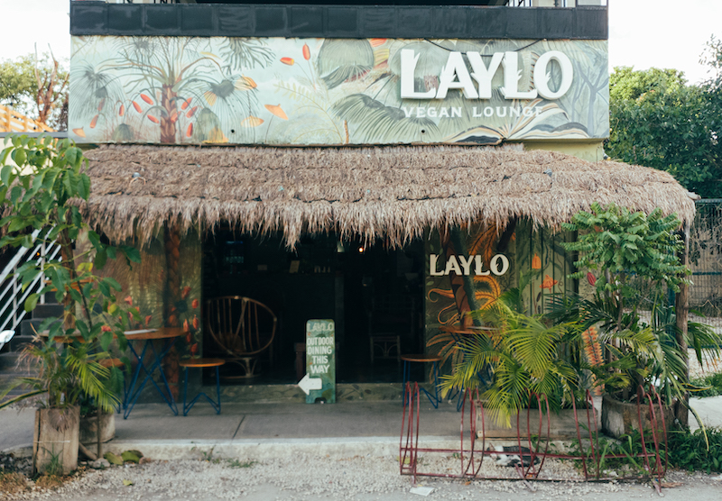 Outside view of Laylo, one of the best vegan restaurants in Tulum Centro. 