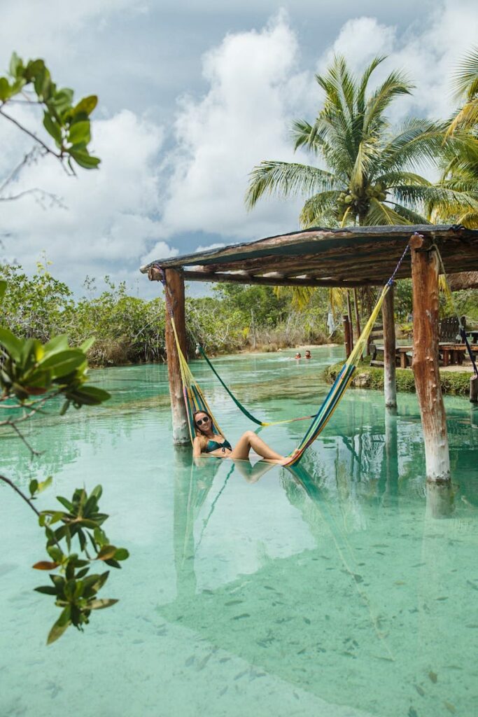 Swimming and kayaking are the best things to do in Los Rapidos near Bacalar.